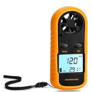 Anemómetro digital portátil naranja con pantalla LCD en venta en 8trust.cl