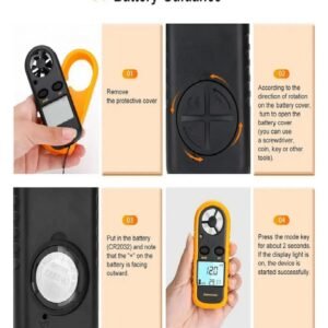 Anemómetro digital portátil naranja con pantalla LCD en venta en 8trust.cl
